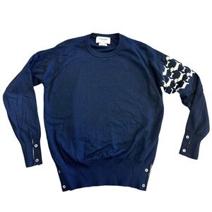 Thom Browne 100% Wool Navy Blue Sweater Intarsia Dog Pattern Size 3 M